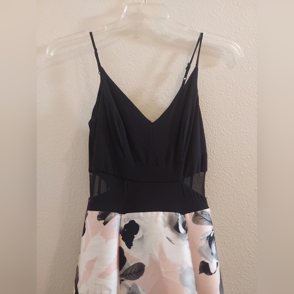 Windsor Black Top with Mesh Midriff Floral Pink and Tulle Train Full Skirt Dress - Picture 12 of 12